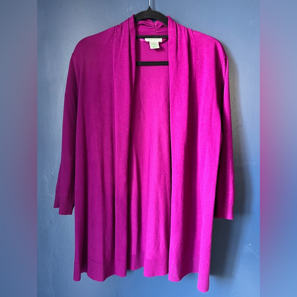 Laura Ashley Womens Large Magenta Long Cardigan Sweater fall layering